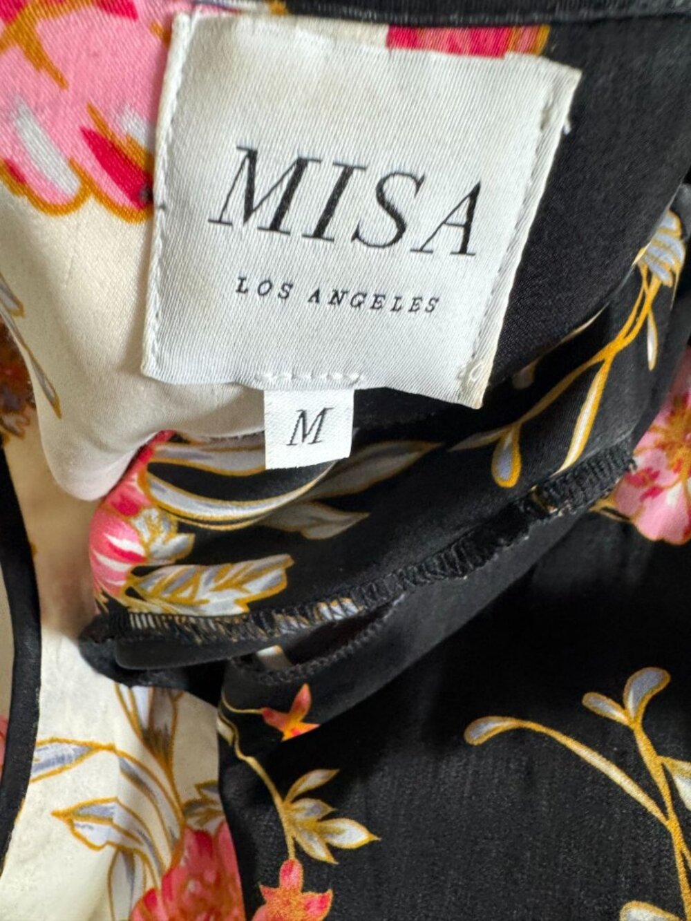 Misa Los Angeles Tabitha Floral Wrap Midi Dress Long Sleeve Size Medium Satin - Picture 5 of 16